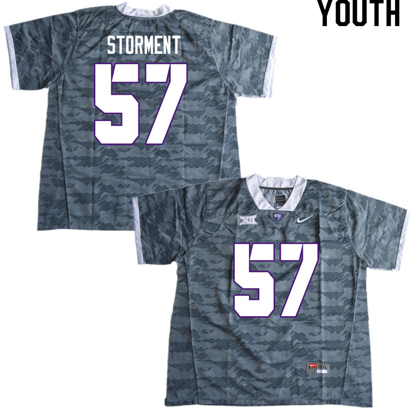 Youth #57 T.J. Storment TCU Horned Frogs College Football Jerseys Sale-Gray
